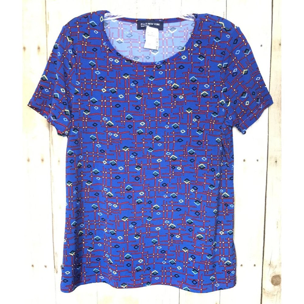 NEW Women's New York & Company Loose Fit Short Sleeve Blouse Blue Sz S